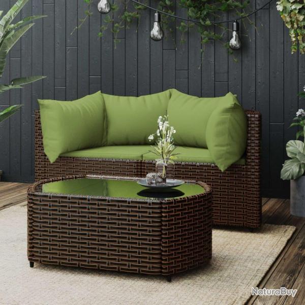 Salon de jardin 3 pcs avec coussins marron r�sine tress�e