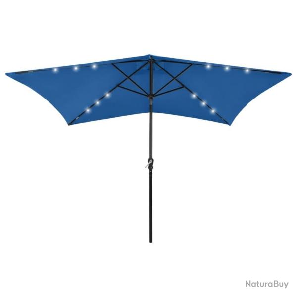 Parasol de jardin avec LED et m�t en acier bleu azur� 2x3 m