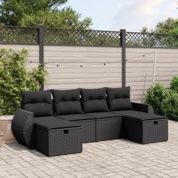 Salon de jardin 6 pcs avec coussins noir r&eacute;sine tress&eacute;e