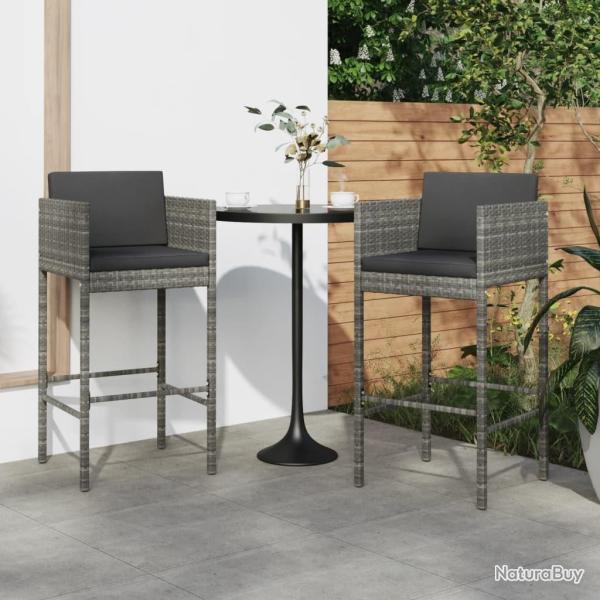 Tabourets de bar lot de 2 avec coussins gris r�sine tress�e