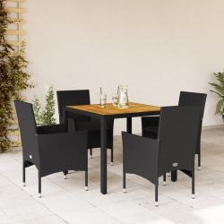Ensemble &agrave; manger de jardin et coussins 5 pcs noir rotin acacia
