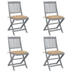 Chaises pliables d'ext&eacute;rieur lot de 4 et coussins Bois d'acacia
