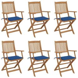 Chaises pliables de jardin lot de 6 avec coussins Bois d'acacia