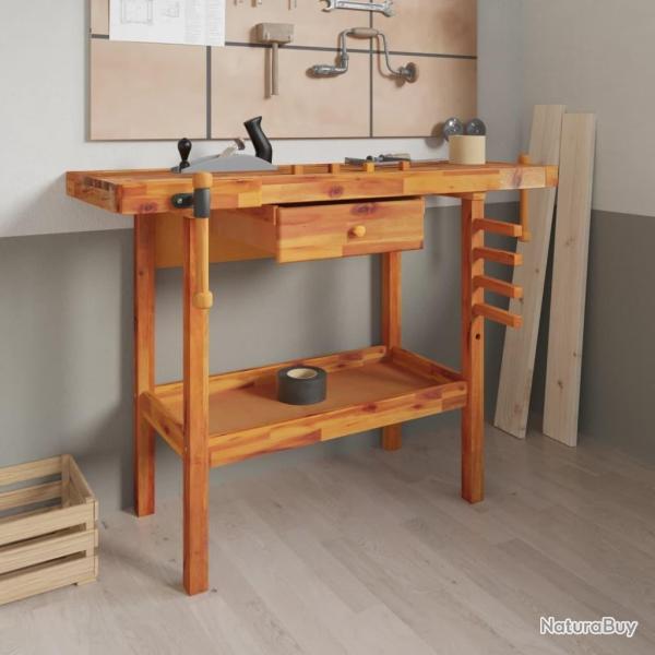 �tabli avec tiroir et �taux 124 x 52 x 83 cm Bois massif d'acacia