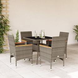 Ensemble &agrave; manger de jardin et coussins 5 pcs gris rotin verre