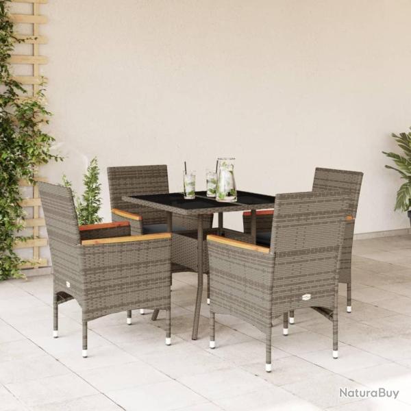 Ensemble � manger de jardin et coussins 5 pcs gris rotin verre