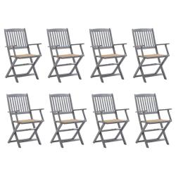 Chaises pliables d'ext&eacute;rieur lot de 8 et coussins Bois d'acacia