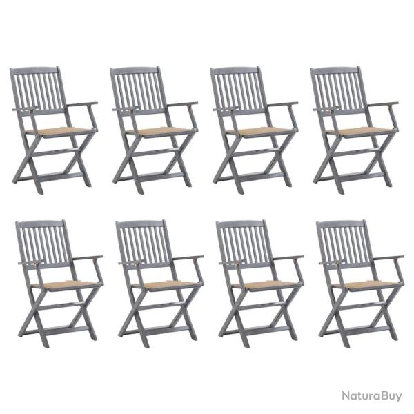 Chaises pliables d'extrieur lot de 8 et coussins Bois d'acacia