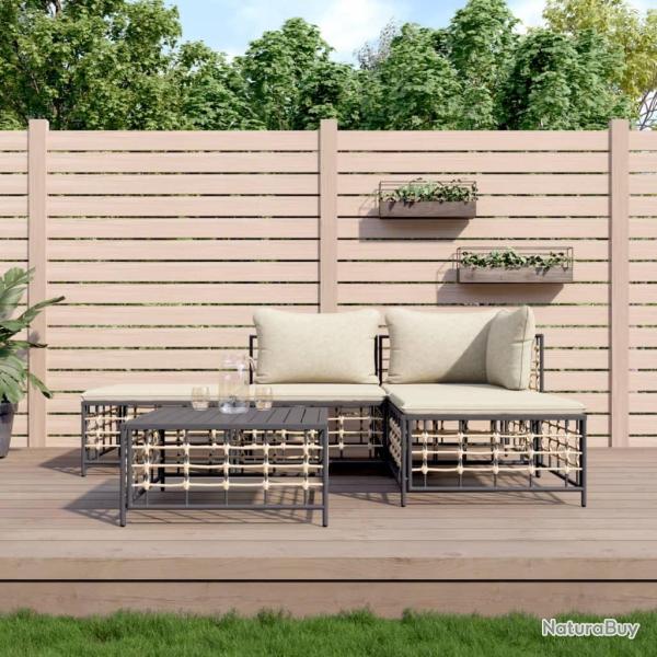 Salon de jardin 5 pcs avec coussins anthracite r�sine tress�e