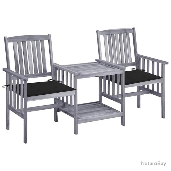 Chaises de jardin avec table � th� et coussins Acacia solide