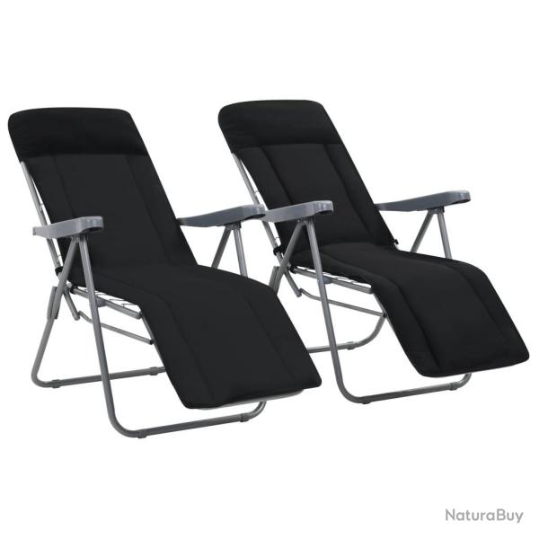 Chaises pliables de jardin avec coussins lot de 2 Noir