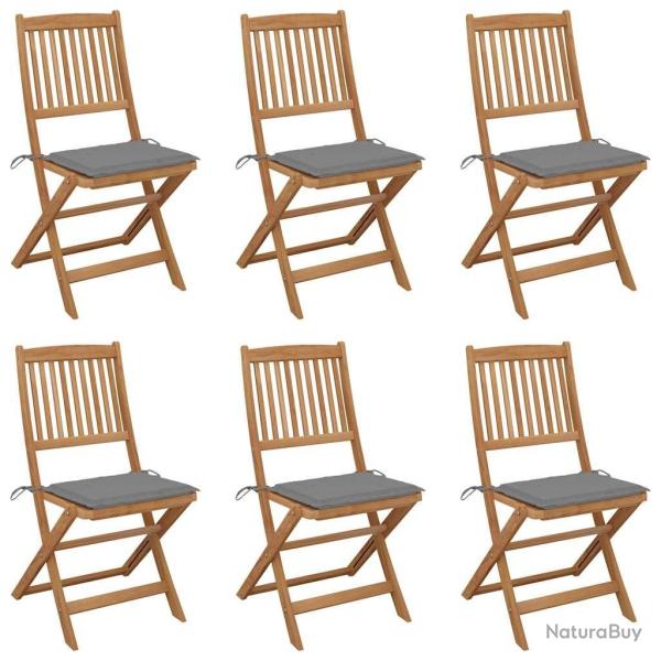 Chaises pliables de jardin lot de 6 avec coussins Bois d'acacia