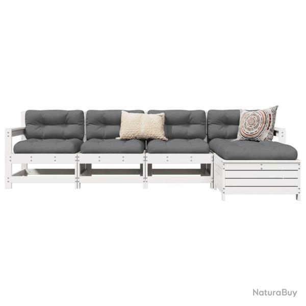 Salon de jardin 5 pcs blanc bois massif de pin