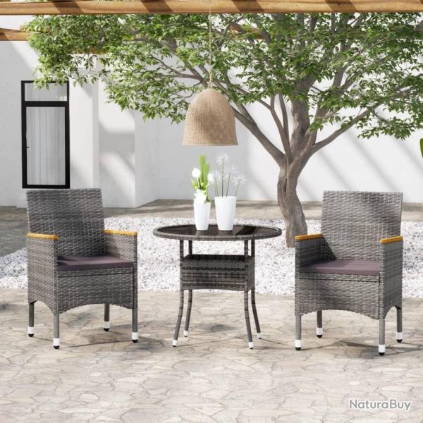 Ensemble � manger de jardin 3 pcs R�sine tress�e Gris
