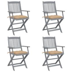 Chaises pliables d'ext&eacute;rieur lot de 4 et coussins Bois d'acacia