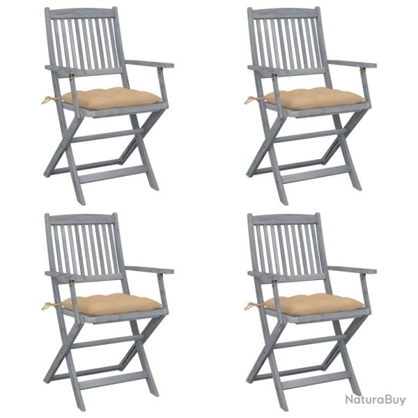 Chaises pliables d'ext�rieur lot de 4 et coussins Bois d'acacia