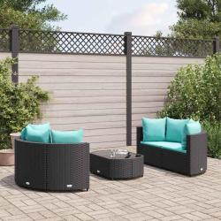 Salon de jardin 5 pcs avec coussins noir r&eacute;sine tress&eacute;e