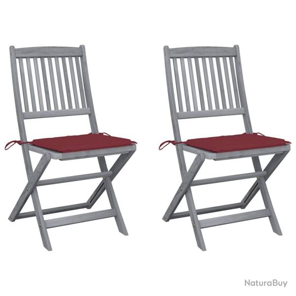 Chaises pliables d'extrieur lot de 2 et coussins Bois d'acacia