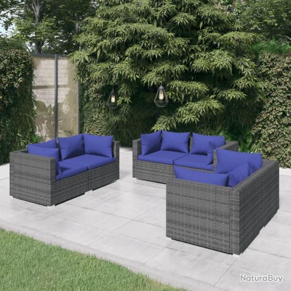 Salon de jardin 6 pcs avec coussins r�sine tress�e gris