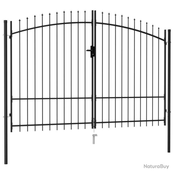 Portillon double porte avec dessus � pointe Acier 3x2 m Noir