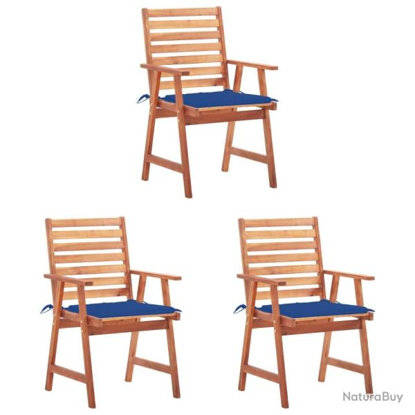 Chaises � manger d'ext�rieur lot de 3 et coussins Acacia massif