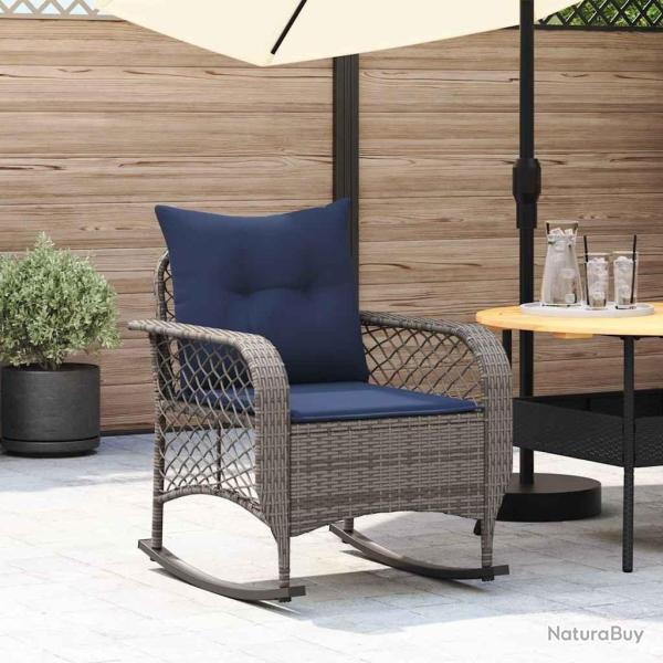 Chaise � bascule de jardin avec coussins gris r�sine tress�e