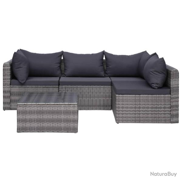 Salon de jardin 5 pcs et coussins et oreillers Rsine tresse