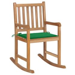 Chaise &agrave; bascule avec coussin vert Bois de teck solide