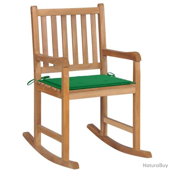 Chaise  bascule avec coussin vert Bois de teck solide