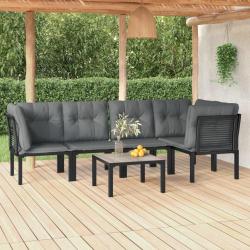 Salon de jardin 6 pcs noir et gris r&eacute;sine tress&eacute;e