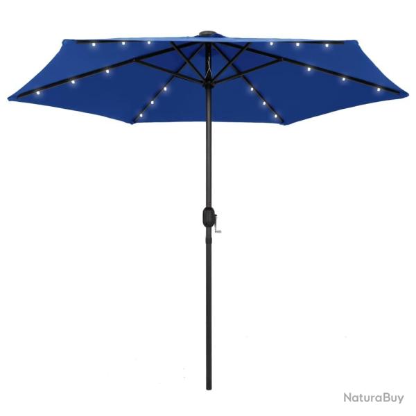 Parasol de jardin et lumi�res LED m�t en aluminium bleu azur�