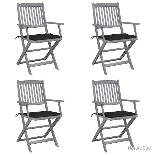 Chaises pliables d'extrieur lot de 4 et coussins Bois d'acacia