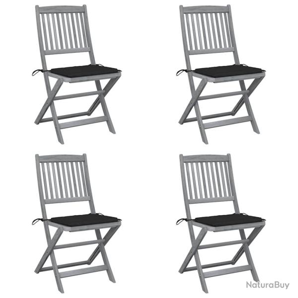 Chaises pliables d'extrieur lot de 4 et coussins Bois d'acacia