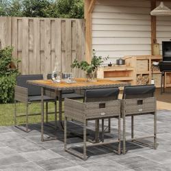 Ensemble &agrave; manger de jardin 5 pcs coussins gris r&eacute;sine tress&eacute;e