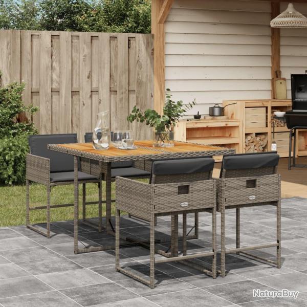 Ensemble � manger de jardin 5 pcs coussins gris r�sine tress�e