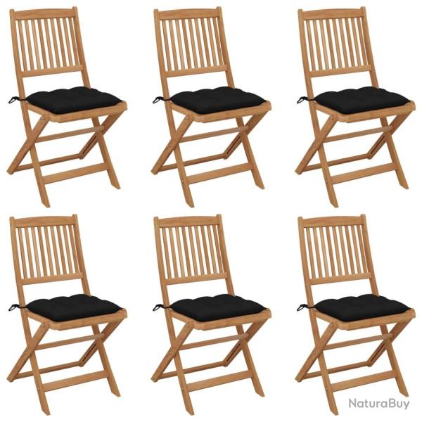 Chaises pliables de jardin lot de 6 avec coussins Bois d'acacia