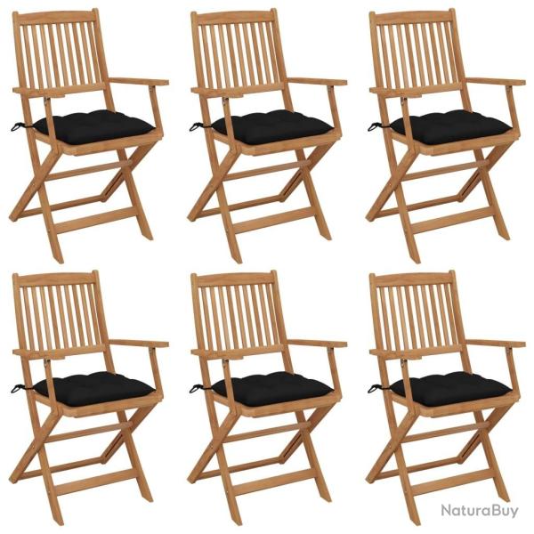 Chaises pliables de jardin lot de 6 avec coussins Bois d'acacia