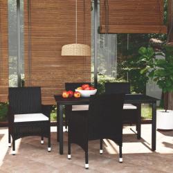 Ensemble &agrave; d&icirc;ner de jardin avec coussins 5 pcs poly rotin noir