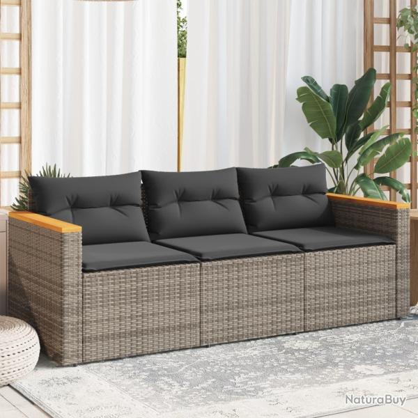 Canap� de jardin avec coussins 3 places gris r�sine tress�e