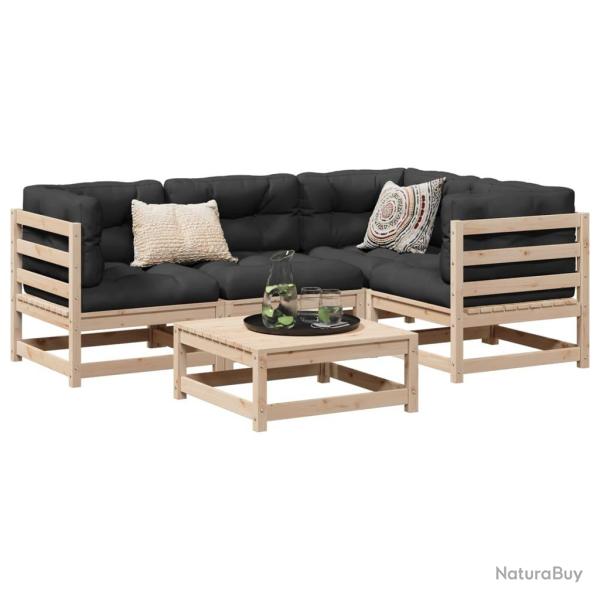 Salon de jardin 5 pcs avec coussins bois de pin massif
