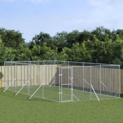 Chenil d'ext&eacute;rieur pour chiens argent&eacute; 4x8x2 m acier galvanis&eacute;