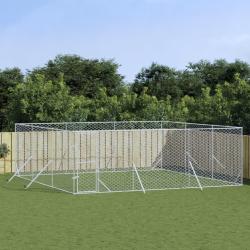 Chenil d'ext&eacute;rieur pour chiens argent&eacute; 6x6x2 m acier galvanis&eacute;