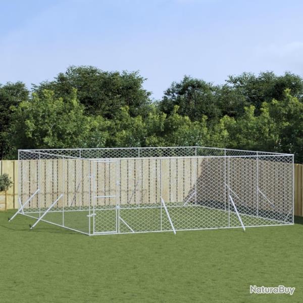 Chenil d'ext�rieur pour chiens argent� 6x6x2 m acier galvanis�