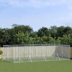 Chenil d'ext&eacute;rieur pour chiens argent&eacute; 8x4x2 m acier galvanis&eacute;
