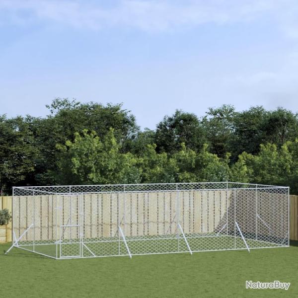 Chenil d'extrieur pour chiens argent 8x4x2 m acier galvanis