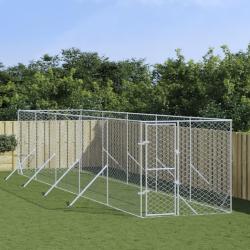 Chenil d'ext&eacute;rieur pour chiens argent&eacute; 2x10x2 m acier galvanis&eacute;