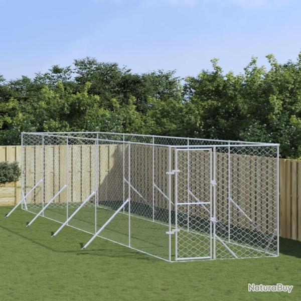 Chenil d'ext�rieur pour chiens argent� 2x10x2 m acier galvanis�