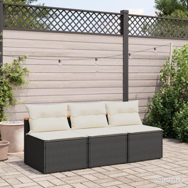 Canap�s de jardin sans accoudoirs avec coussins 2 pcs noir