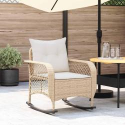 Chaise &agrave; bascule de jardin avec coussins beige r&eacute;sine tress&eacute;e