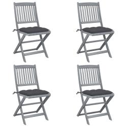Chaises pliables d'ext&eacute;rieur lot de 4 et coussins Bois d'acacia